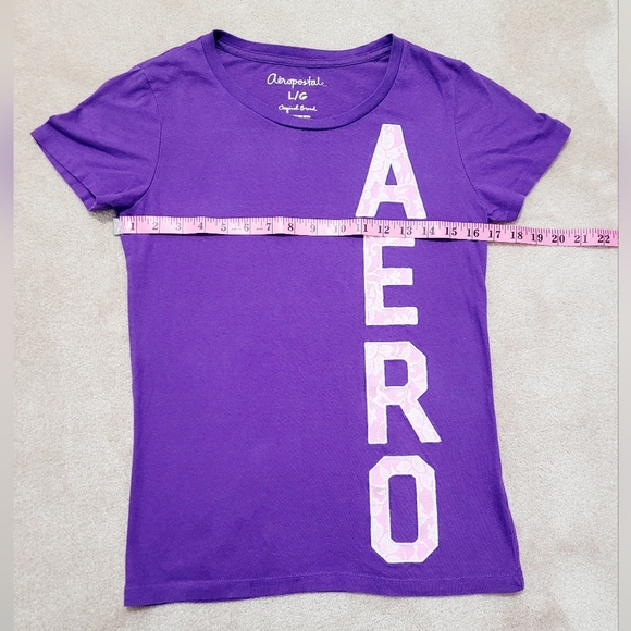 AEROPOSTALE SHORT SLEEVE  SHIRT WOMAN'S SIZE Large Purple With Pink Lace Letters - Picture 5 of 9